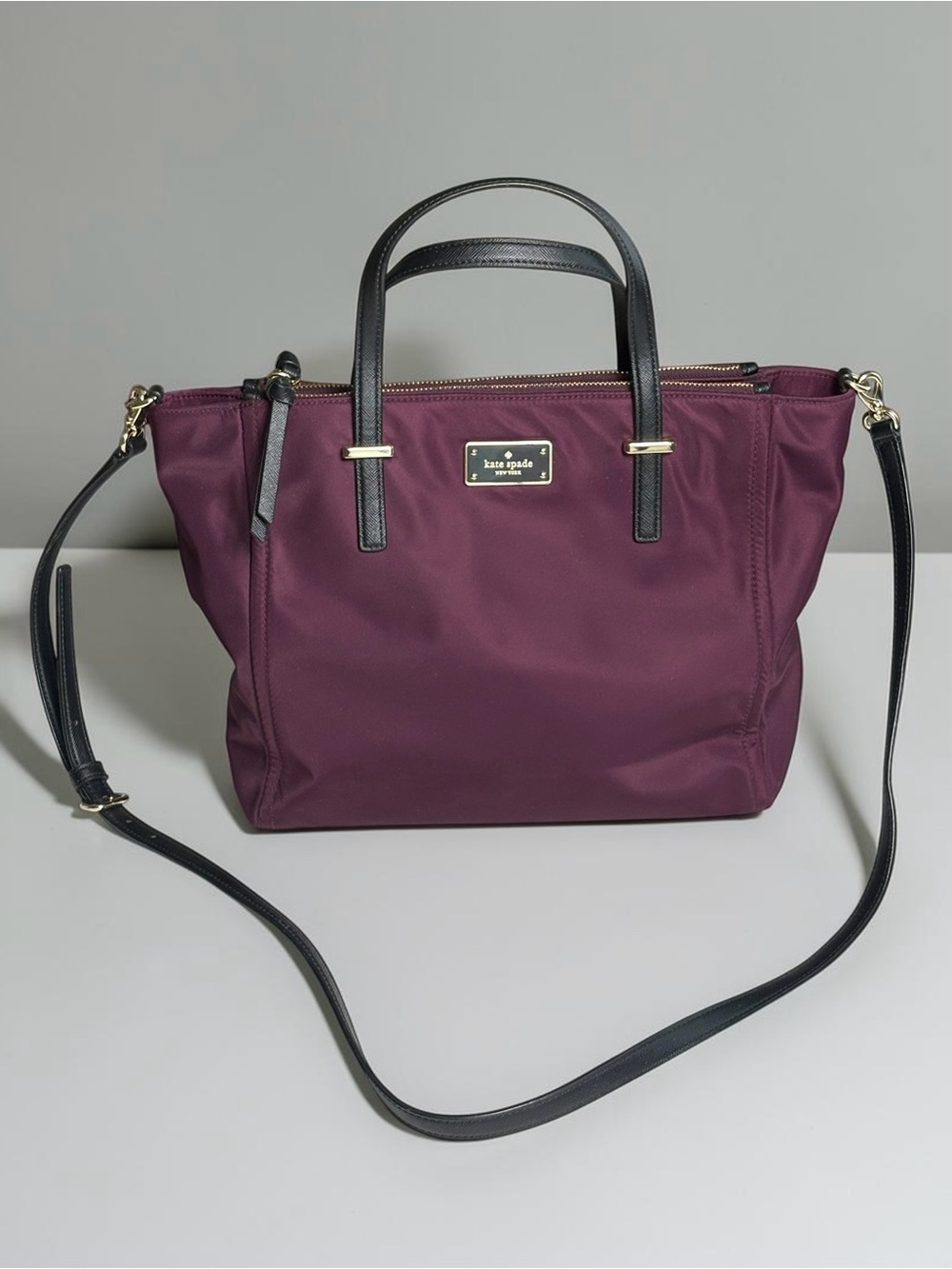 Kate Spade Wilson Road Alyse Satchel Deep Plum Nylon Crossbody Bag - Picture 2 of 14